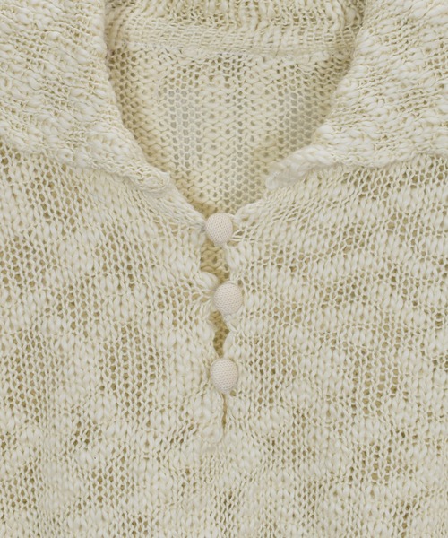 Reurie'（レウリィ）の「オリジナルパフィーポロニット / カジュアル ショート丈 クロップド丈 襟 アイボリー ブラック シンプル（ニット/セーター・レディース・アイボリー/ブラック・FREE）」の13枚目の写真