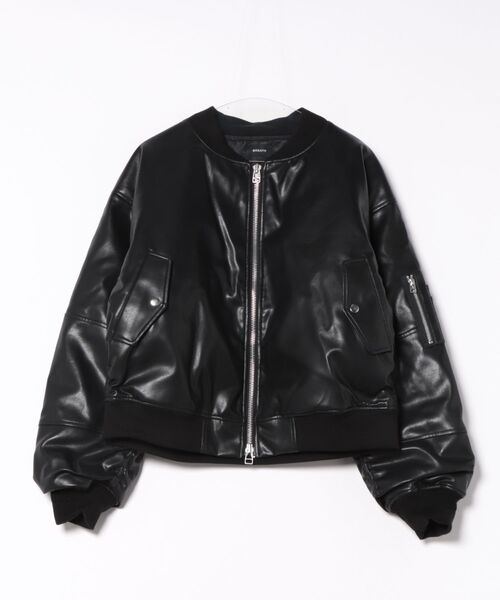 スタイライズ（STYLISE）/FAUX LEATHER BOMBER JACKET / シルバー [BR25AW−O0012] BREATH】FAUX LEATHER BOMBER JACKET / ブラック [BR25AW-O0012