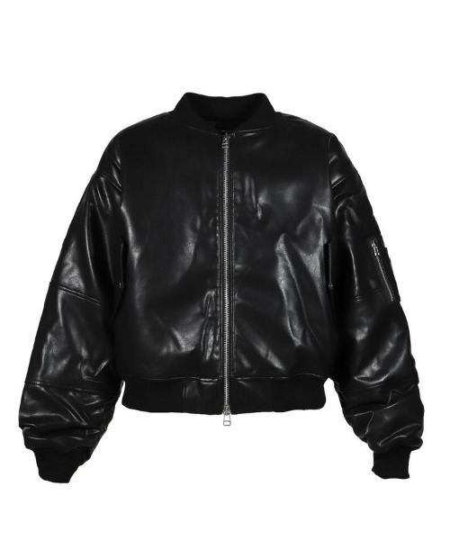 ジャケット・アウター BREATH FAUX LEATHER BOMBER JACKET BREATH】FAUX LEATHER BOMBER JACKET / ブラック [BR25AW-O0012