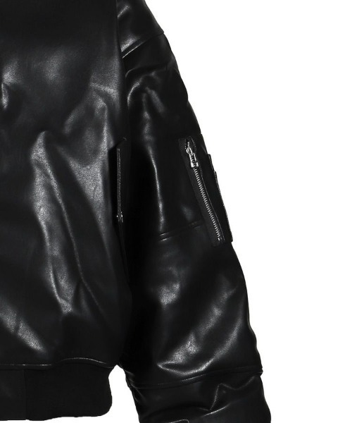 STYLISE（スタイライズ）の「【BREATH】FAUX LEATHER BOMBER JACKET / ブラック [BR25AW-O0012]（ダウンジャケット/コート・メンズ・ブラック・L/M）」の7枚目の写真