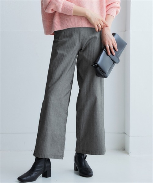 nissen（ニッセン）の「お腹すっぽりあったかストレッチワイドパンツ(裏微起毛)＜大きいサイズ有＞（その他パンツ・レディース・ブラック/ダークインディゴブルー/グレー系その他/チェック・S/M/L/LL/3L）」の2枚目の写真