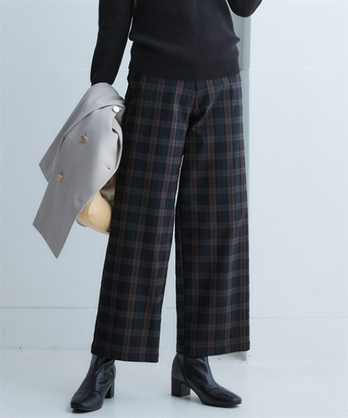 nissen（ニッセン）の「お腹すっぽりあったかストレッチワイドパンツ(裏微起毛)＜大きいサイズ有＞（その他パンツ・レディース・ブラック/ダークインディゴブルー/グレー系その他/チェック・S/M/L/LL/3L）」の4枚目の写真