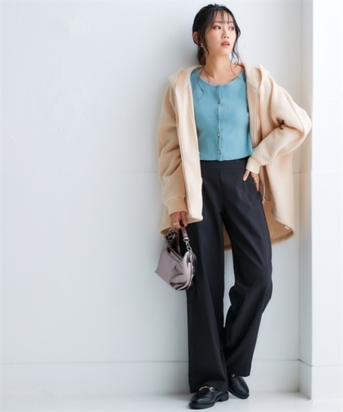 nissen（ニッセン）の「お腹すっぽりあったかストレッチワイドパンツ(裏微起毛)＜大きいサイズ有＞（その他パンツ・レディース・ブラック/ダークインディゴブルー/グレー系その他/チェック・S/M/L/LL/3L）」の5枚目の写真