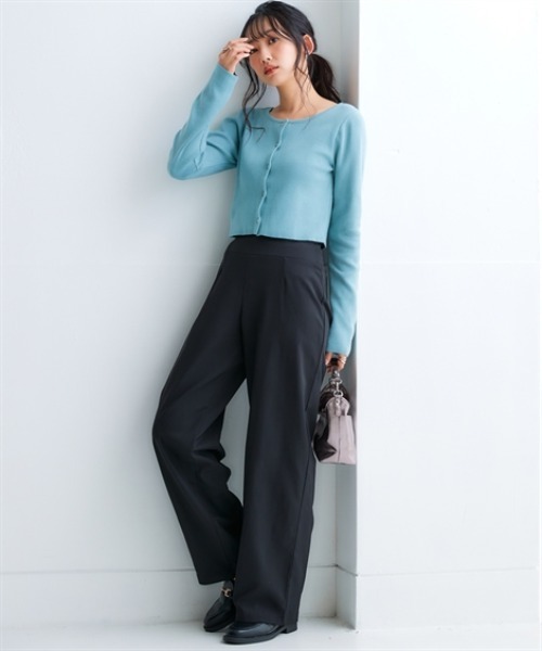 nissen（ニッセン）の「お腹すっぽりあったかストレッチワイドパンツ(裏微起毛)＜大きいサイズ有＞（その他パンツ・レディース・ブラック/ダークインディゴブルー/グレー系その他/チェック・S/M/L/LL/3L）」の6枚目の写真