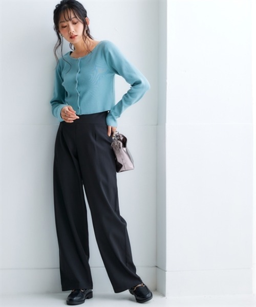 nissen（ニッセン）の「お腹すっぽりあったかストレッチワイドパンツ(裏微起毛)＜大きいサイズ有＞（その他パンツ・レディース・ブラック/ダークインディゴブルー/グレー系その他/チェック・S/M/L/LL/3L）」の7枚目の写真