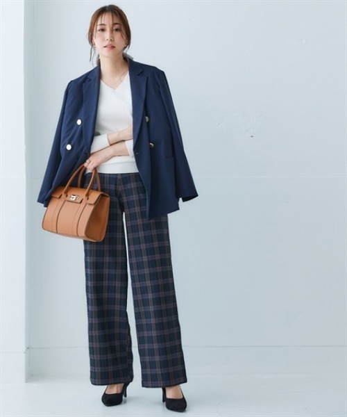 nissen（ニッセン）の「お腹すっぽりあったかストレッチワイドパンツ(裏微起毛)＜大きいサイズ有＞（その他パンツ・レディース・ブラック/ダークインディゴブルー/グレー系その他/チェック・S/M/L/LL/3L）」の19枚目の写真