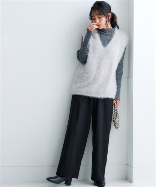 nissen（ニッセン）の「お腹すっぽりあったかストレッチワイドパンツ(裏微起毛)＜大きいサイズ有＞（その他パンツ・レディース・ブラック/ダークインディゴブルー/グレー系その他/チェック・S/M/L/LL/3L）」の11枚目の写真