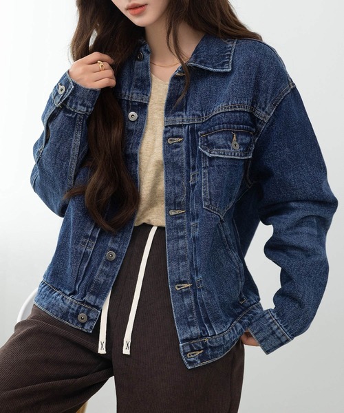 DAY CLOSET（デイ クローゼット）の「美シルエットを作るフロント立体仕立て。長袖ヨーク切り替えカジュアルデニムジャケット レディース（デニムジャケット・レディース・ブルー/ネイビー/インディゴブルー・L/M）」の3枚目の写真