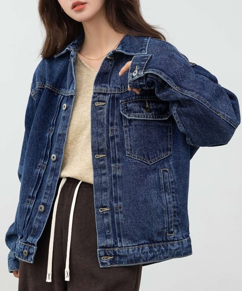 DAY CLOSET（デイ クローゼット）の「美シルエットを作るフロント立体仕立て。長袖ヨーク切り替えカジュアルデニムジャケット レディース（デニムジャケット・レディース・ブルー/ネイビー/インディゴブルー・L/M）」の10枚目の写真