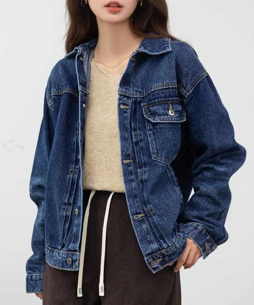 DAY CLOSET（デイ クローゼット）の「美シルエットを作るフロント立体仕立て。長袖ヨーク切り替えカジュアルデニムジャケット レディース（デニムジャケット・レディース・ブルー/ネイビー/インディゴブルー・L/M）」の11枚目の写真
