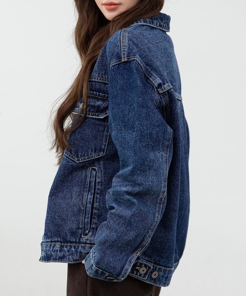 DAY CLOSET（デイ クローゼット）の「美シルエットを作るフロント立体仕立て。長袖ヨーク切り替えカジュアルデニムジャケット レディース（デニムジャケット・レディース・ブルー/ネイビー/インディゴブルー・L/M）」の12枚目の写真