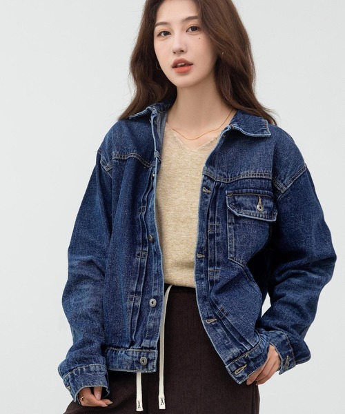 DAY CLOSET（デイ クローゼット）の「美シルエットを作るフロント立体仕立て。長袖ヨーク切り替えカジュアルデニムジャケット レディース（デニムジャケット・レディース・ブルー/ネイビー/インディゴブルー・L/M）」の14枚目の写真