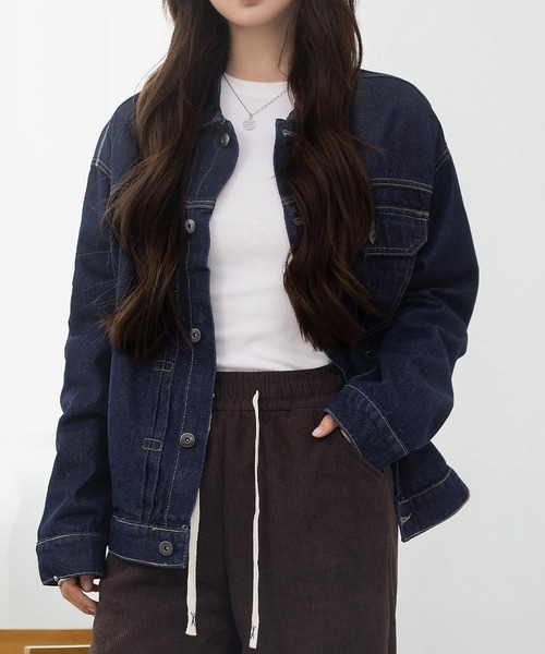 DAY CLOSET（デイ クローゼット）の「美シルエットを作るフロント立体仕立て。長袖ヨーク切り替えカジュアルデニムジャケット レディース（デニムジャケット・レディース・ブルー/ネイビー/インディゴブルー・L/M）」の6枚目の写真