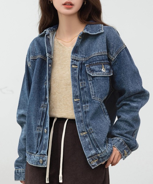 DAY CLOSET（デイ クローゼット）の「美シルエットを作るフロント立体仕立て。長袖ヨーク切り替えカジュアルデニムジャケット レディース（デニムジャケット・レディース・ブルー/ネイビー/インディゴブルー・L/M）」の18枚目の写真