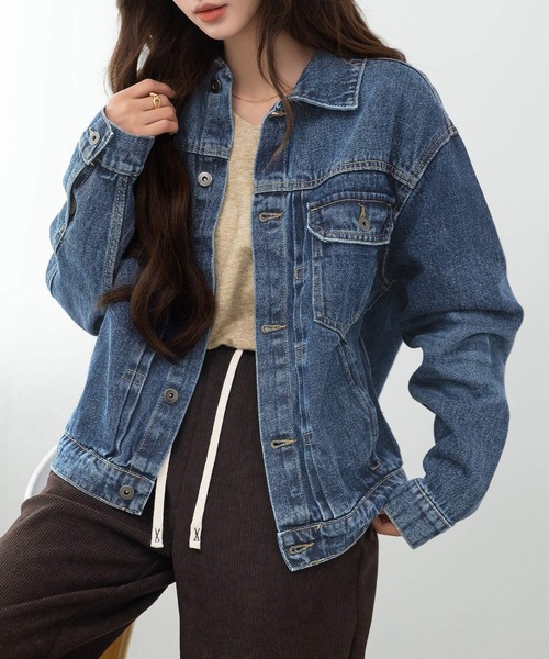 DAY CLOSET（デイ クローゼット）の「美シルエットを作るフロント立体仕立て。長袖ヨーク切り替えカジュアルデニムジャケット レディース（デニムジャケット・レディース・ブルー/ネイビー/インディゴブルー・L/M）」の19枚目の写真