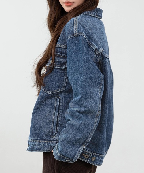 DAY CLOSET（デイ クローゼット）の「美シルエットを作るフロント立体仕立て。長袖ヨーク切り替えカジュアルデニムジャケット レディース（デニムジャケット・レディース・ブルー/ネイビー/インディゴブルー・L/M）」の20枚目の写真