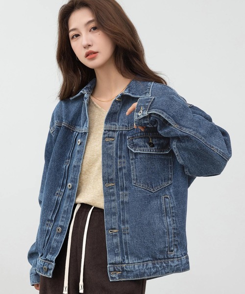 DAY CLOSET（デイ クローゼット）の「美シルエットを作るフロント立体仕立て。長袖ヨーク切り替えカジュアルデニムジャケット レディース（デニムジャケット・レディース・ブルー/ネイビー/インディゴブルー・L/M）」の17枚目の写真