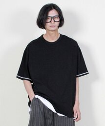 オーバーサイズ半袖ステッチポイントTシャツブラック