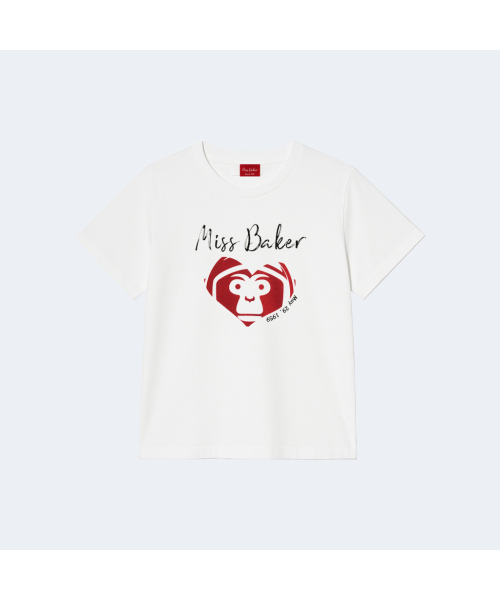 MISS BAKER(ミス ベイカー)の「ハートベイカーTシャツ ホワイト/レッド(Tシャツ/カットソー・レディース・ホワイト・SMALL)」の2枚目の写真