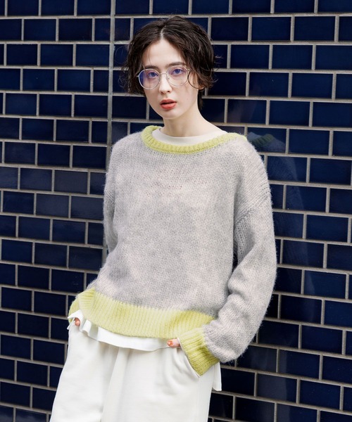 GEORGE'S（ジョージズ）の「バイカラーモヘアニット（ニット/セーター・レディース・グレー/ピンク/ミント・MEDIUM）」の2枚目の写真