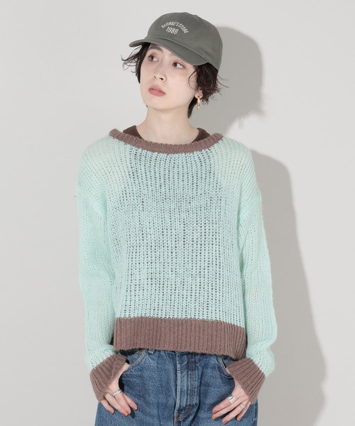 GEORGE'S（ジョージズ）の「バイカラーモヘアニット（ニット/セーター・レディース・グレー/ピンク/ミント・MEDIUM）」の3枚目の写真