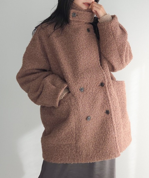 Green　Parks（グリーンパークス）の「ブークレPコート（ピーコート・レディース・モカ/ダークネイビー/レッド・FREE）」の2枚目の写真