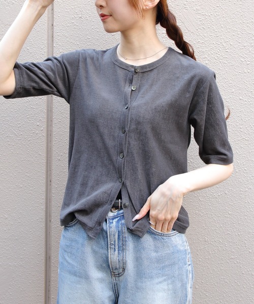 THE SHINZONE(ザ シンゾーン)の「THE SHINZONE/シンゾーン パイルハーフスリーブカーディガン PILE HALF SLEEVE CARDIGAN 26MMSCU03(カーディガン/ボレロ・レディース・ブルー/グレー/ブラック・FREE)」の2枚目の写真