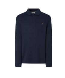 [アイコニック][ソフトコットン] ネイビーインターロック長袖ポロシャツ