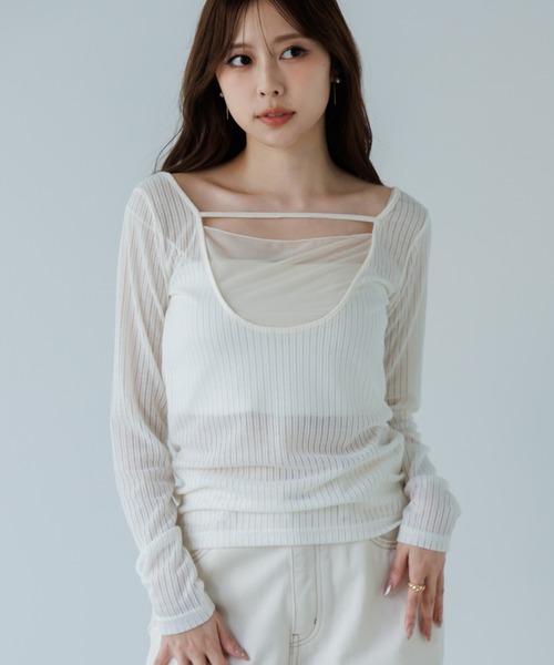 SENEE（セニー）の「2way layered tops（ツーウェイレイヤードトップス）（Tシャツ/カットソー・レディース・ブラック/アイボリー・FREE）」の2枚目の写真