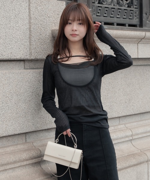 SENEE（セニー）の「2way layered tops（ツーウェイレイヤードトップス）（Tシャツ/カットソー・レディース・ブラック/アイボリー・FREE）」の18枚目の写真