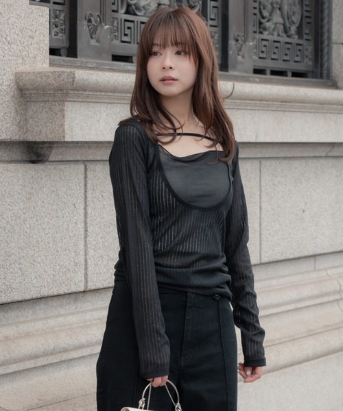 SENEE（セニー）の「2way layered tops（ツーウェイレイヤードトップス）（Tシャツ/カットソー・レディース・ブラック/アイボリー・FREE）」の19枚目の写真
