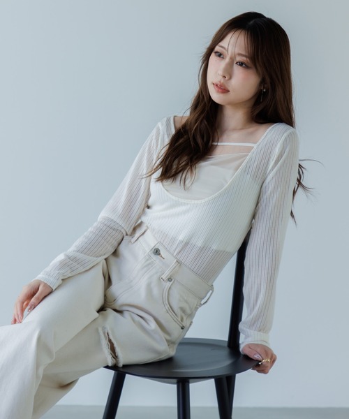 SENEE（セニー）の「2way layered tops（ツーウェイレイヤードトップス）（Tシャツ/カットソー・レディース・ブラック/アイボリー・FREE）」の3枚目の写真