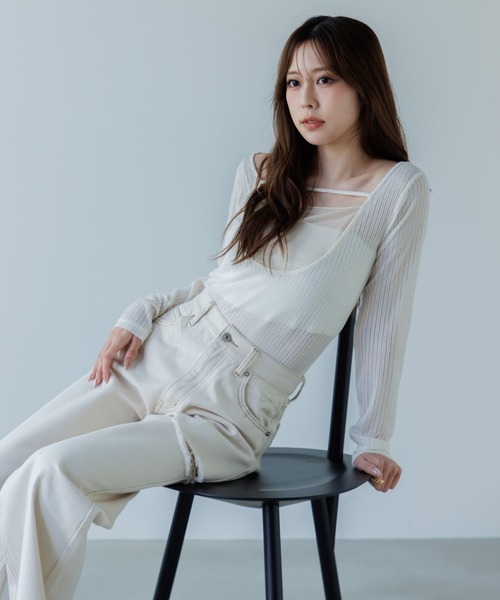 SENEE（セニー）の「2way layered tops（ツーウェイレイヤードトップス）（Tシャツ/カットソー・レディース・ブラック/アイボリー・FREE）」の4枚目の写真