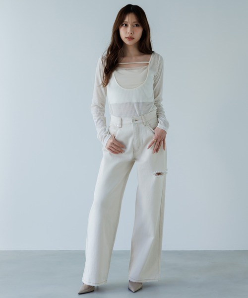 SENEE（セニー）の「2way layered tops（ツーウェイレイヤードトップス）（Tシャツ/カットソー・レディース・ブラック/アイボリー・FREE）」の5枚目の写真