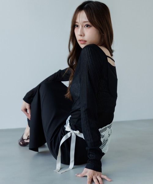 SENEE（セニー）の「2way layered tops（ツーウェイレイヤードトップス）（Tシャツ/カットソー・レディース・ブラック/アイボリー・FREE）」の7枚目の写真