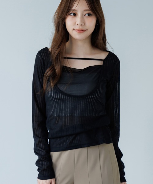 SENEE（セニー）の「2way layered tops（ツーウェイレイヤードトップス）（Tシャツ/カットソー・レディース・ブラック/アイボリー・FREE）」の12枚目の写真