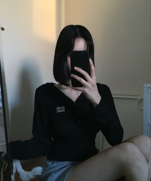 muahmuah（ムーアムーア）の「ヘンリーネックフードスティッチTシャツ[6色]（Tシャツ/カットソー・レディース・ネイビー/ホワイト/ブラック/グレー/ベージュ/カーキ・FREE）」の22枚目の写真