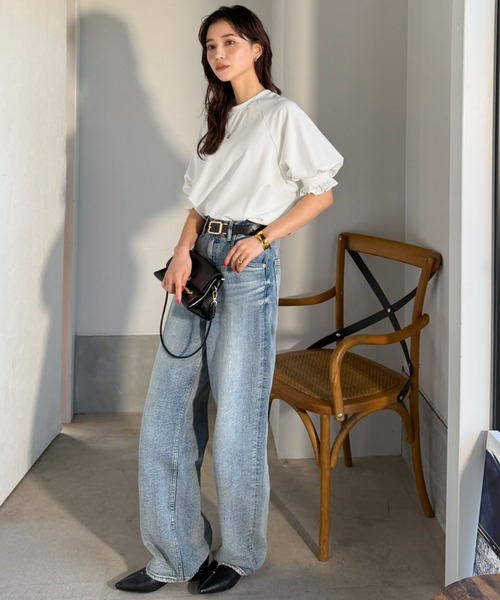 Classical Evon(クラシカルエヴォン)の「【Classical Evon】上品なフリルデザインで、袖先に華やぎを。ジョーゼット素材キャンディースリーブプルオーバー(Tシャツ/カットソー・レディース・ブラウン/ライトベージュ/ブラック/オフホワイト・X-LARGE/SMALL/MEDIUM/LARGE)」の19枚目の写真