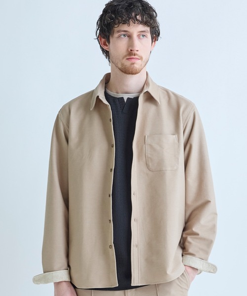 MEN'S BIGI(メンズビギ)の「デニムジャージ シャツブルゾン<ストレッチ>(シャツ/ブラウス・メンズ・ベージュ/ネイビー/ホワイト・02/01/04/03)」の1枚目の写真