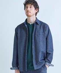 デニムジャージ シャツブルゾン<ストレッチ>