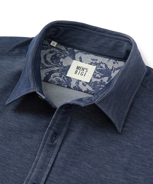 MEN'S BIGI(メンズビギ)の「デニムジャージ シャツブルゾン<ストレッチ>(シャツ/ブラウス・メンズ・ベージュ/ネイビー/ホワイト・02/01/04/03)」の4枚目の写真