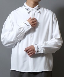 ANPAS | Embroidered-Collar Long-Sleeve Shirt/襟花刺繍 長袖シャツ メンズ ストレッチ きれいめシャツ モノトーン(シャツ/ブラウス)