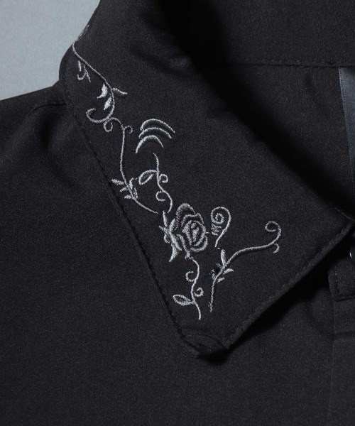 ANPAS（アンパス）の「Embroidered-Collar Long-Sleeve Shirt/襟花刺繍 長袖シャツ メンズ ストレッチ きれいめシャツ モノトーン（シャツ/ブラウス・メンズ・ブラック/ホワイト・L/M）」の8枚目の写真