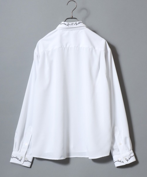 ANPAS（アンパス）の「Embroidered-Collar Long-Sleeve Shirt/襟花刺繍 長袖シャツ メンズ ストレッチ きれいめシャツ モノトーン（シャツ/ブラウス・メンズ・ブラック/ホワイト・L/M）」の4枚目の写真