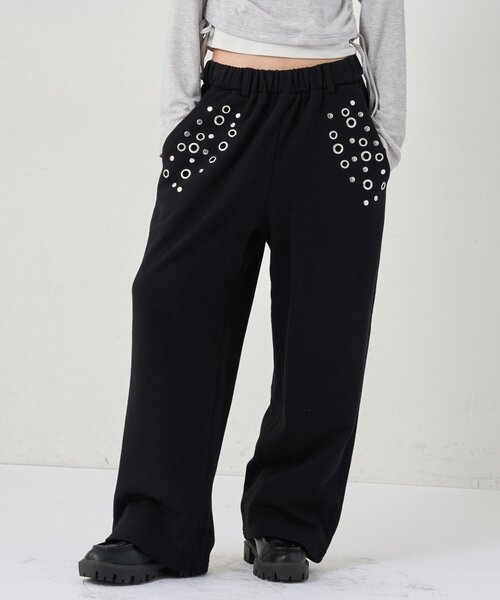 WHO'S WHO gallery(フーズフーギャラリー)の「EYELET SWEAT PANT(スウェットパンツ・レディース・ブラック/グレー/ライトグレー/カーキ・SMALL/MEDIUM)」の1枚目の写真