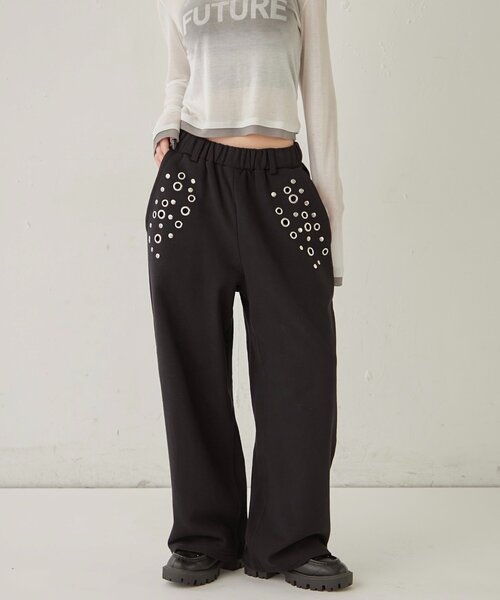 WHO'S WHO gallery(フーズフーギャラリー)の「EYELET SWEAT PANT(スウェットパンツ・レディース・ブラック/グレー/ライトグレー/カーキ・SMALL/MEDIUM)」の6枚目の写真