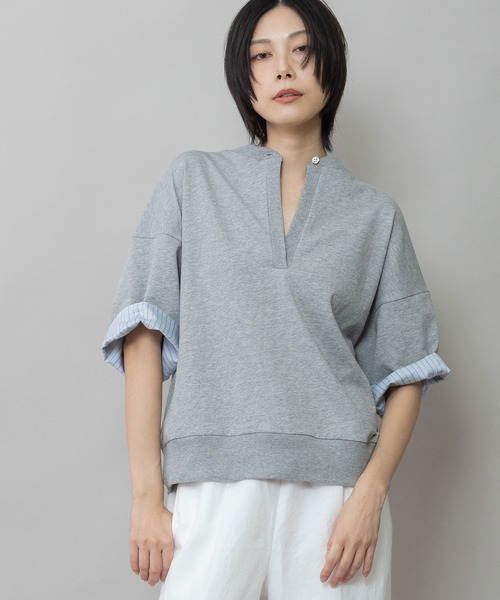 Munich（ミューニック）の「【接触冷感】ヴィンテージジャージ×ストライププルオーバー（Tシャツ/カットソー・レディース・ホワイト/ブラック/グレー・FREE）」の3枚目の写真