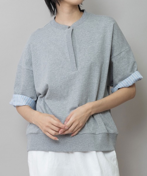 Munich（ミューニック）の「【接触冷感】ヴィンテージジャージ×ストライププルオーバー（Tシャツ/カットソー・レディース・ホワイト/ブラック/グレー・FREE）」の4枚目の写真