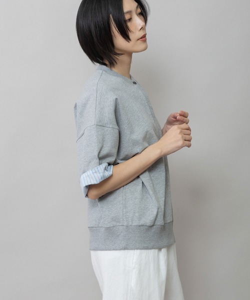 Munich（ミューニック）の「【接触冷感】ヴィンテージジャージ×ストライププルオーバー（Tシャツ/カットソー・レディース・ホワイト/ブラック/グレー・FREE）」の5枚目の写真
