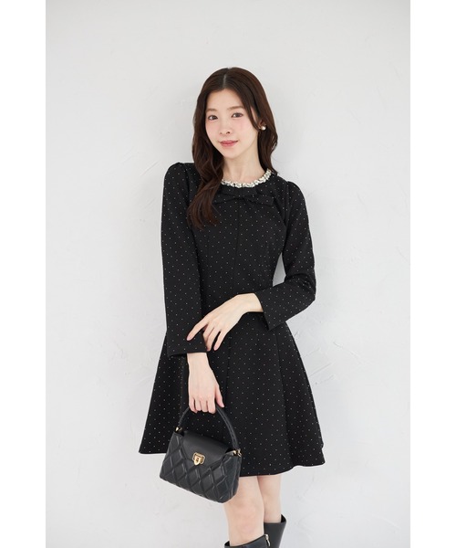 きらきらストーン×ビジュー付きリボンボンディングワンピース